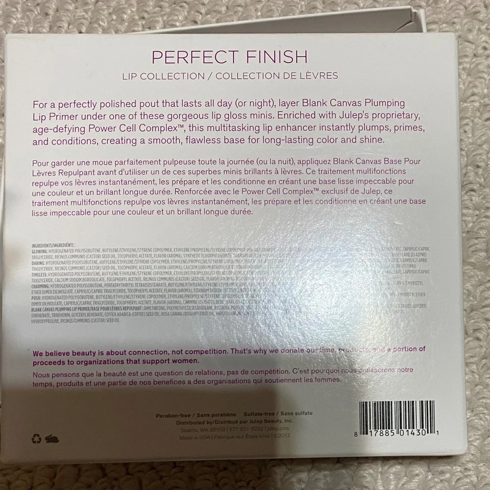 Julep Perfect Finish Lip Collection, 4 Lip Glosses, New in Box